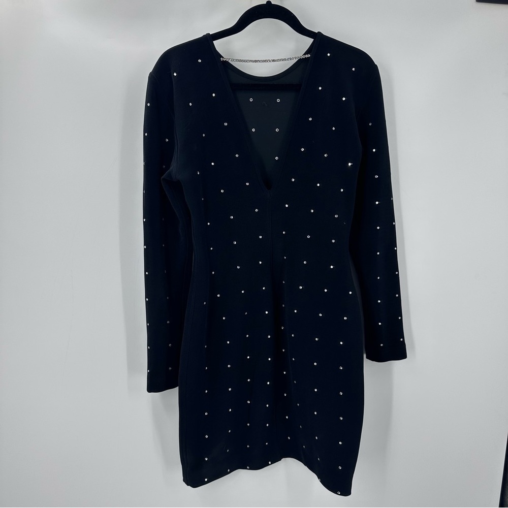 VTG 1980s Tadashi Dress Black Diamond Rhinestones Long Sleeves Medium | R1404 - Picture 7 of 10